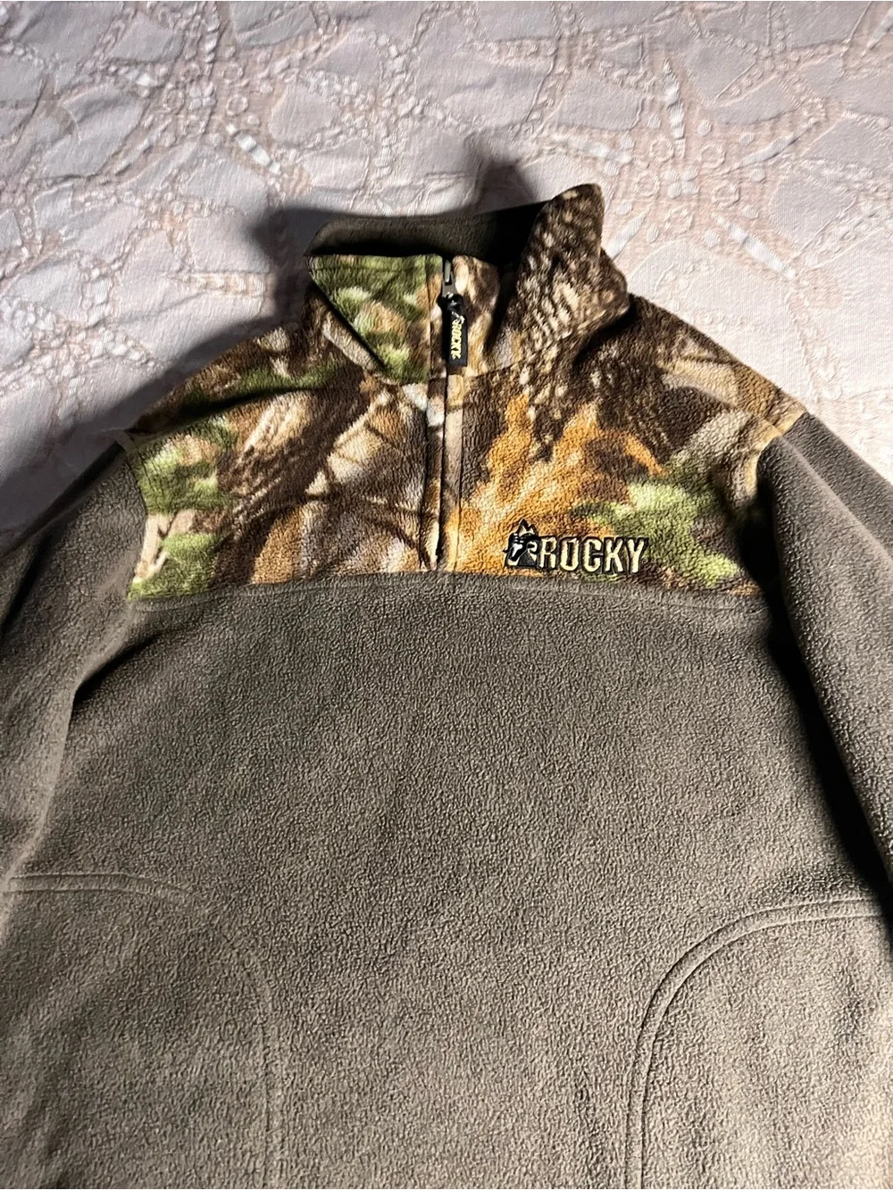 Rocky Camo Fleece 1/4 Zip Pullover Jacket Olive Green